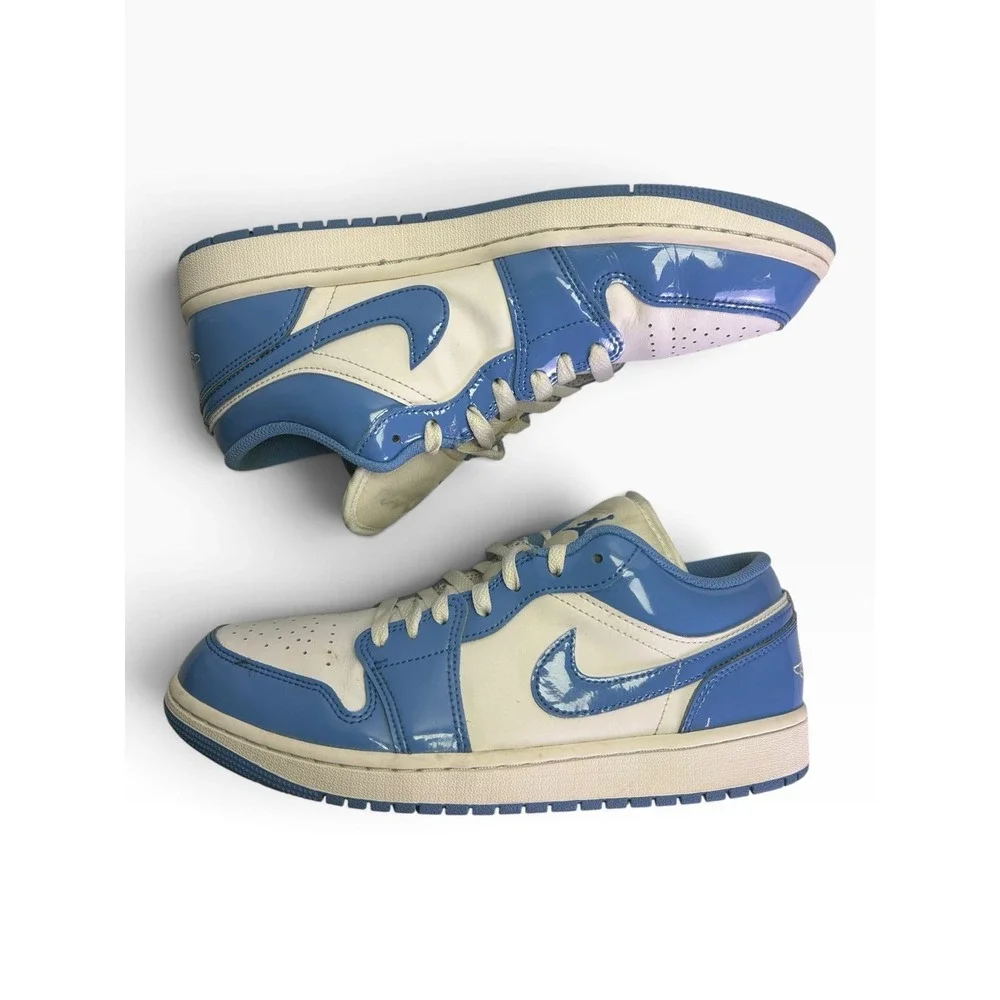 Nike Air Jordan 1 Low SE White Legend Blue Patent UNC FZ2138-114 Men's Size 9.5